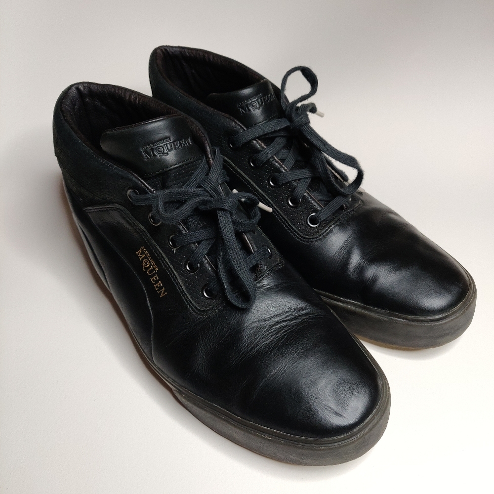 Alexander McQueen x Puma Black Leather Mid Sneaker Shoe Size US 10